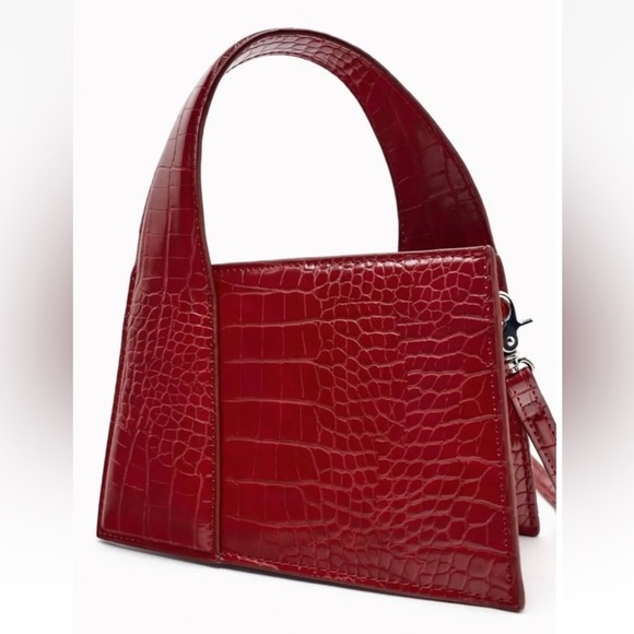 Zara Croc City Bag Small Purse Shoulder Bag Clutch Petite Red Ref 6092/010 - Picture 6 of 13